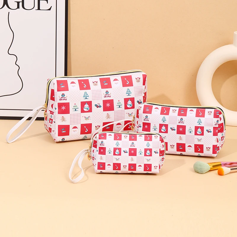 Christmas waterproof PU large-capacity cosmetic bag high-value cosmetic storage bag cute girl heart pencil case