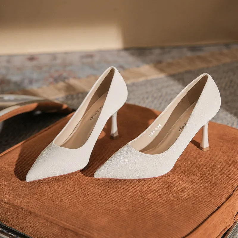 

Sexy Pointed Toe Work Shoes Women's Simple Elegant High Heels Thin Heel Slip-On Shoes Comfortable Rubber Sole Color