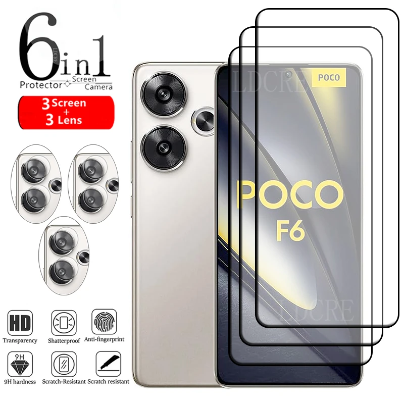 

6-in-1 For Poco F6 Glass For Xiaomi Poco F6 Tempered Glass Full Cover HD 9H Screen Protector For Poco F6 PocoF6 F 6 Lens Glass