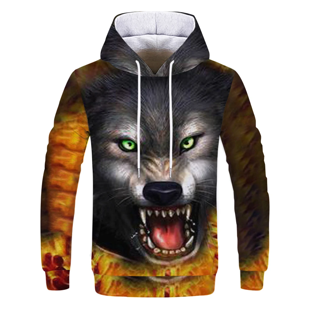 Spring and Autumn Men's Junior Wolf Hoodie Fashion 3D Printing Loose Streetwear 2021 Funny Animal Street Hip Hop Sweatshirt view 5
