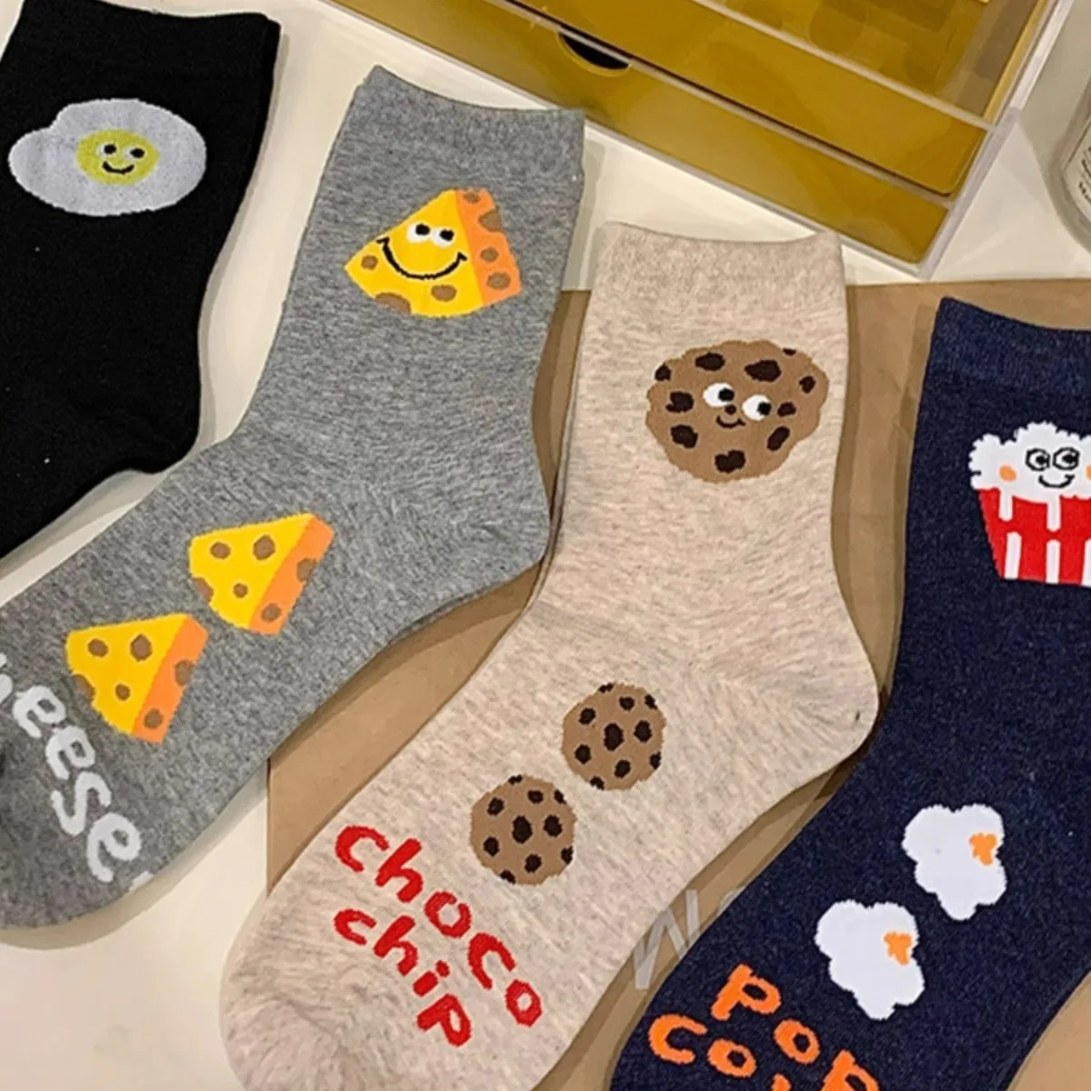 Women's Socks Spring Summer Autumn Cute Cartoon Cookie Cotton Socks Mid-tube Socks Cartoon Girl Students Pile Sock Fashion Trend