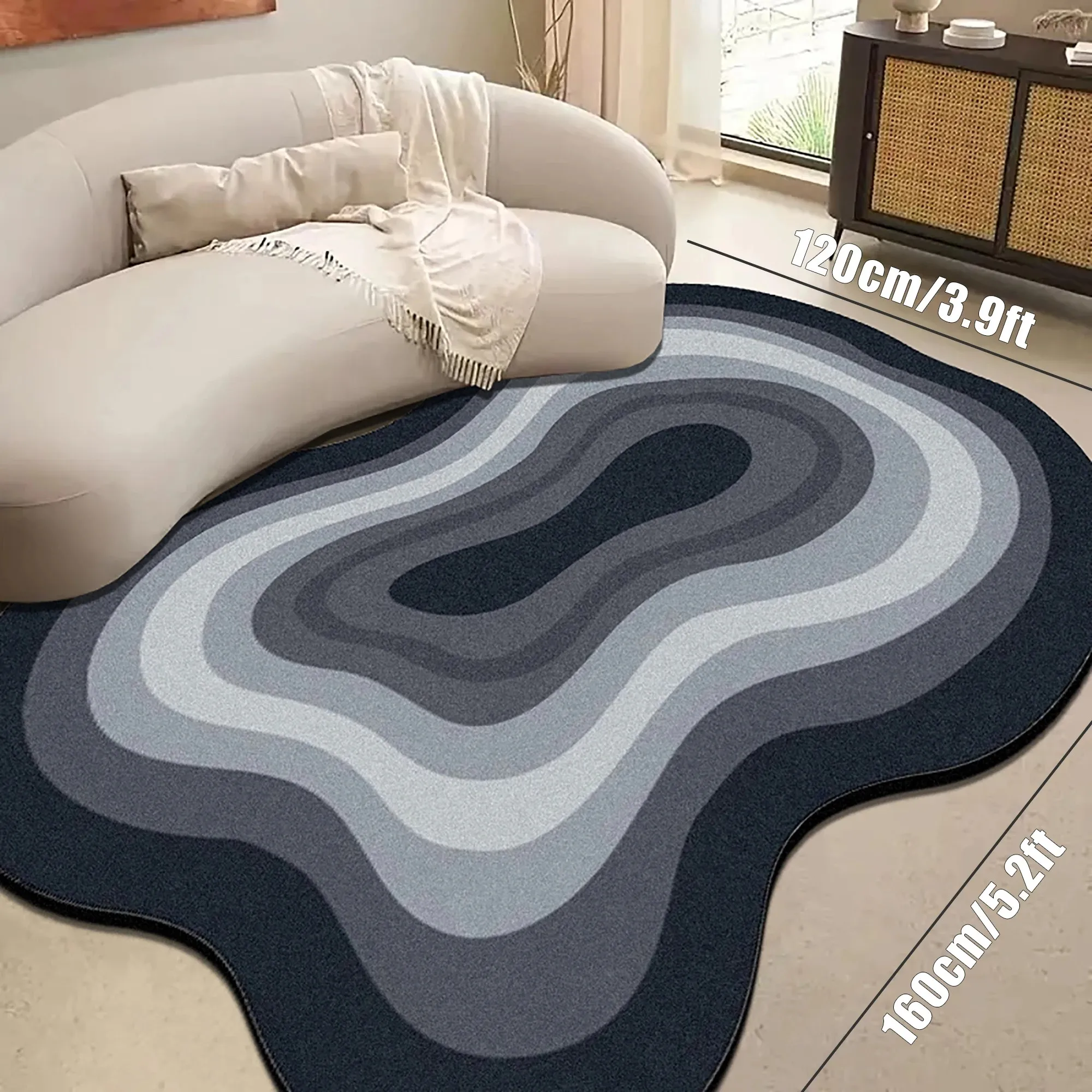 VIKAMA Unregelmäßiger Welliger Grauer Teppich Wabi Sabi Minimalistisch Weich Rutschfest für Wohnzimmer Sofa Schlafzimmer Heim-Dekoration