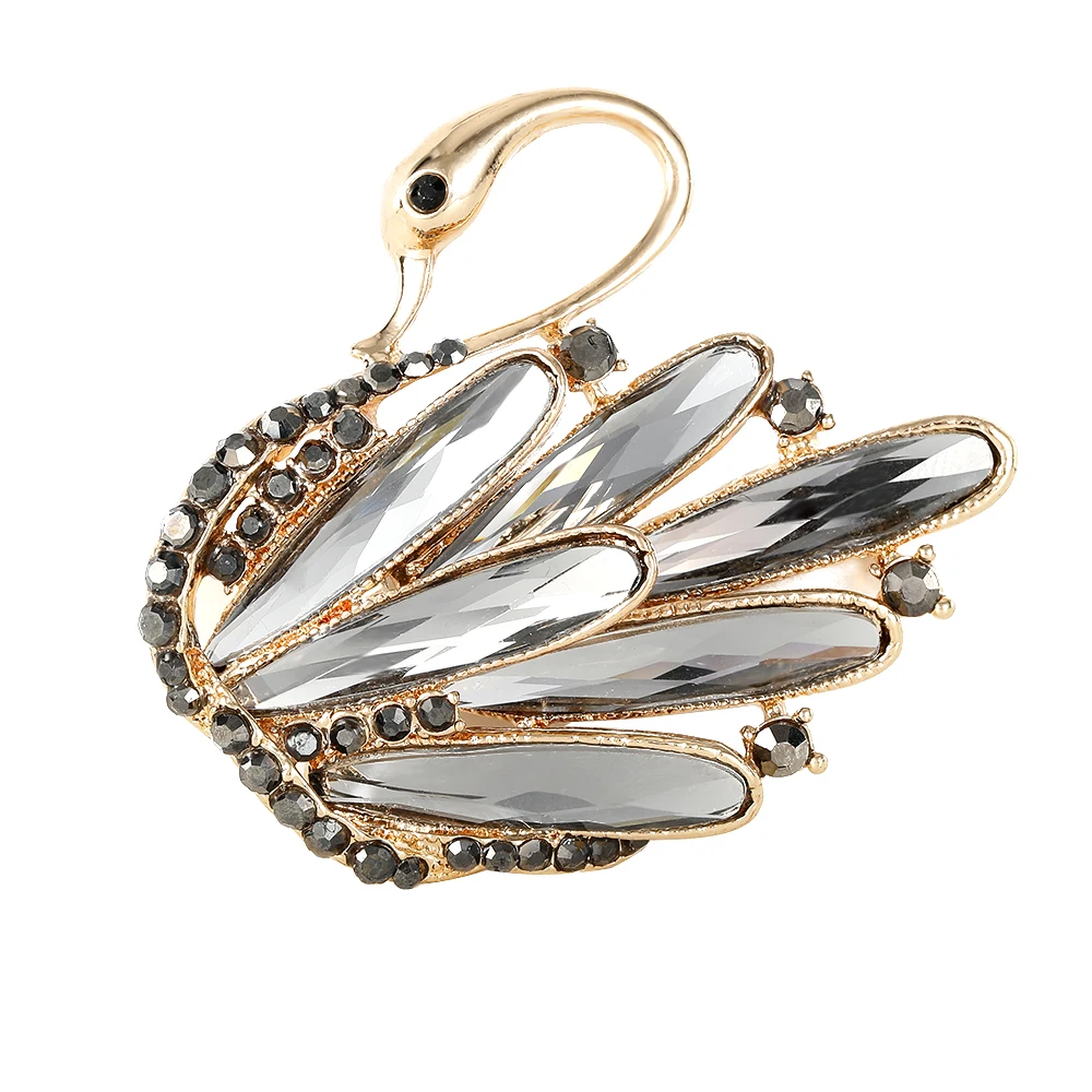 Shiny Swan Crystal Lapel Pin Pretty Full Rhinestone Paved Cygnus Golden Brooches For Women Dress Jewelry