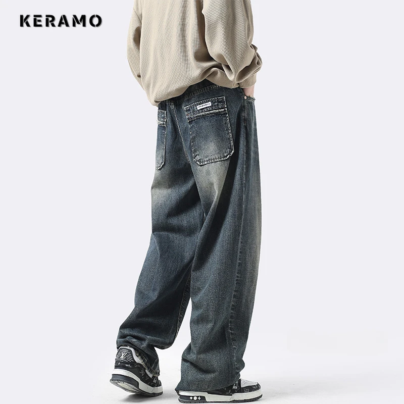 

Streetwear Style Blue Straight Vintage High Waist Jeans Pants Women's Wide Leg Baggy Korean Style Y2K Full Length Denim Trouser