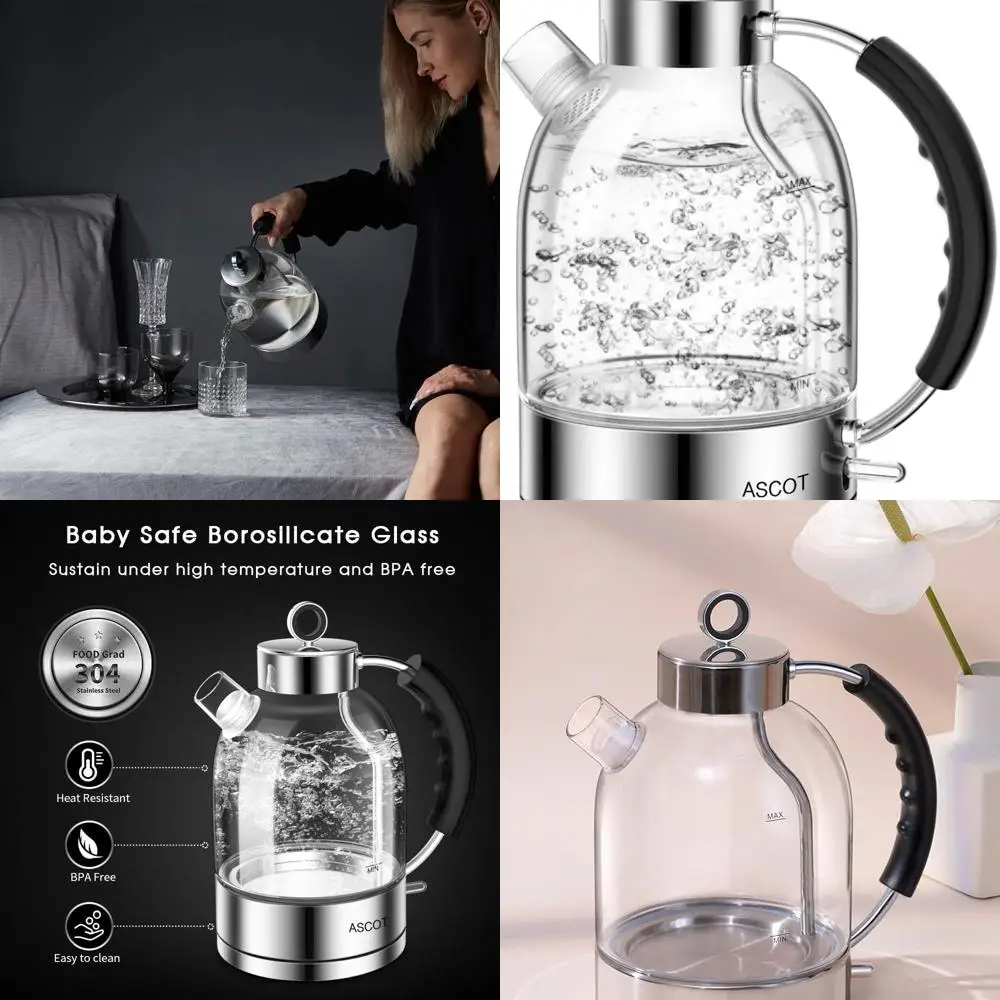 

1.5L 1500W Glass Electric Kettle with Auto Shut-Off and Boil-Dry Protection, Perfect Tea Heater Gift for Men, Women, and Familie