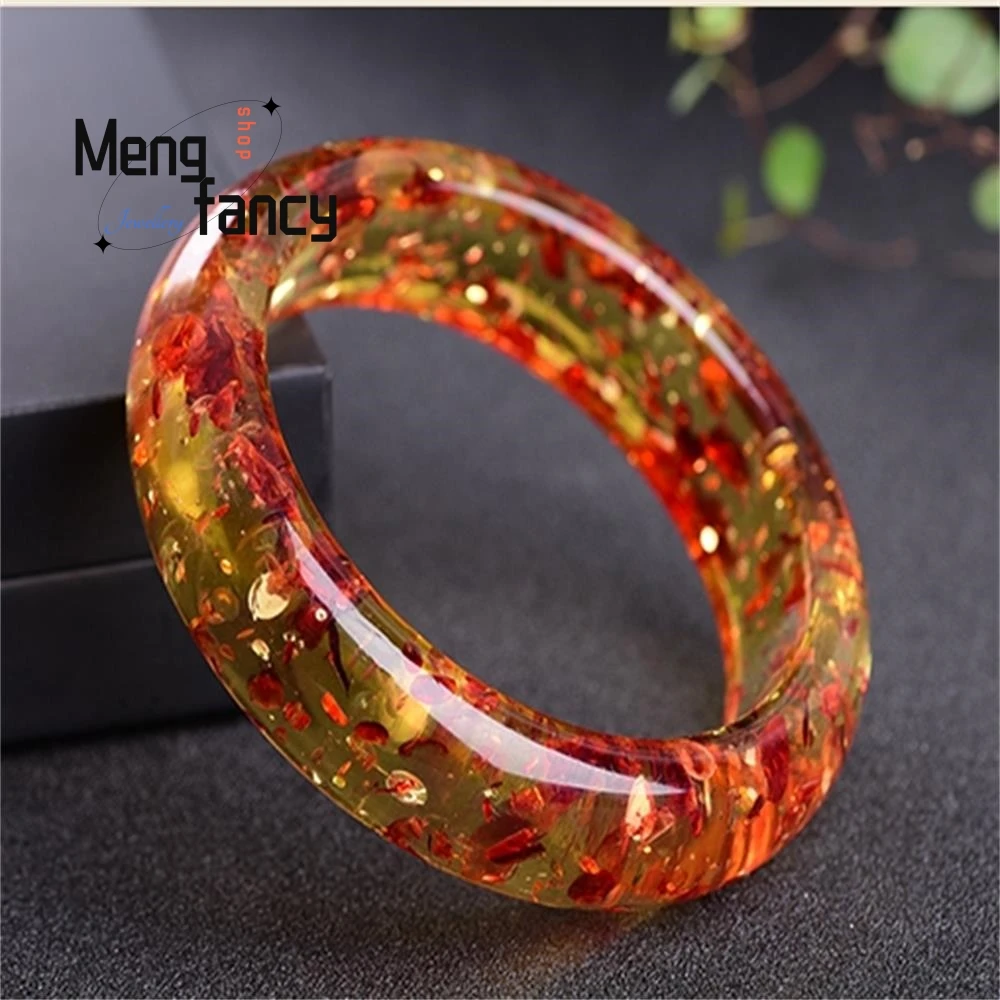 Natural Chicken Fat Yellow Amber Beeswax Water Purification Blossom Peridot Bangle High-grade Exquisite Fashion Luxury Jewelry