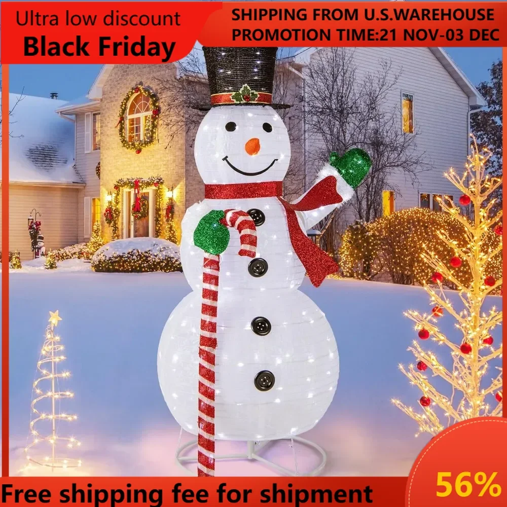 5 FT Pop-up Lighted Christmas Snowman, Large White Pre-lit Christmas Decoration with 180 LED Lights, Hat, Scarf, Indoor