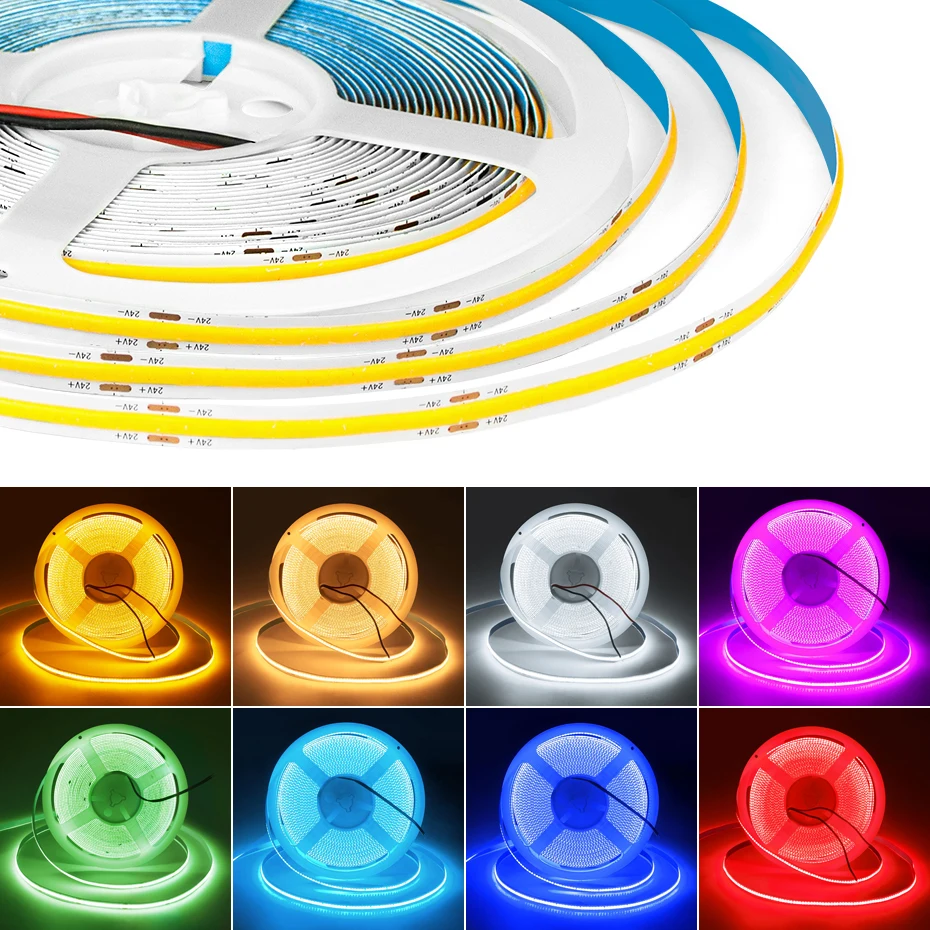 0.5-10m COB Led Strip Lights 24V 320LEDs/M Super Bright Flexible Tape Lamp Nine Single Colors COB Stip Light for Room Lighting