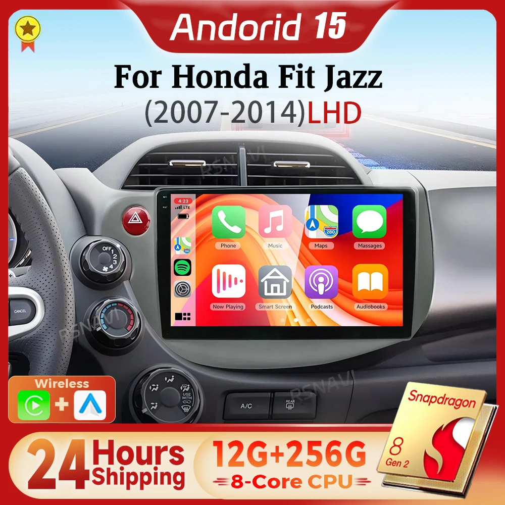 Android 15 Qualcomm Carplay Auto Car Radio Multimedia Player For HONDA FIT JAZZ 2007 - 2013 Autoradio GPS Stereo 2din Head Unit
