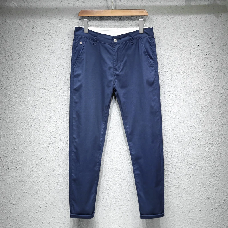 Summer 7 Color Ultra-thin Men\'s Ice Silk Casual Pants Soft Comfortable Solid Color Elastic Business Straight Trousers Brand