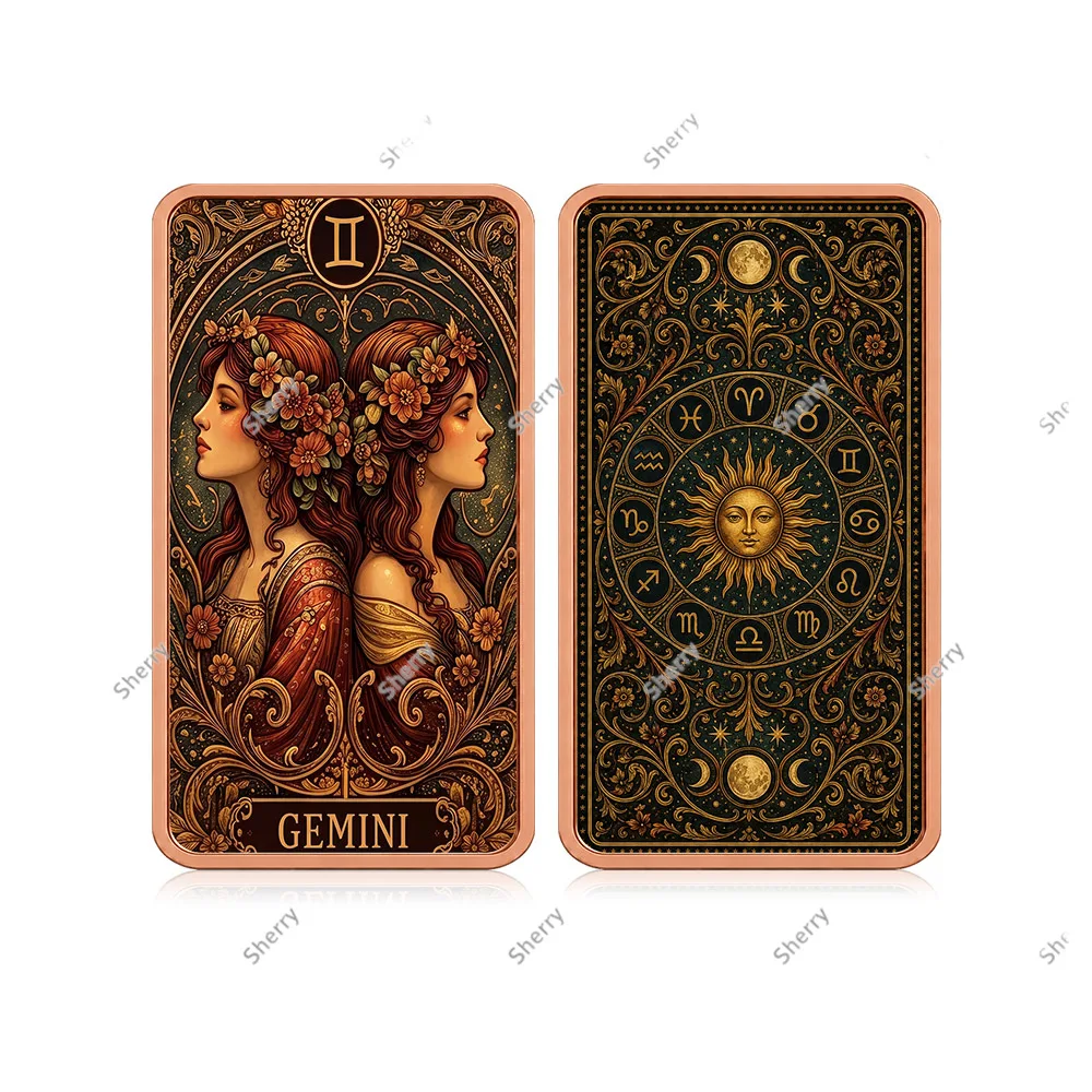 12Zodiac Signs 1oz .999 Copper Bar Antique Astrology Constellation Art Square Copper Ingot Mystic Collectible Metal Token Gift - view 2