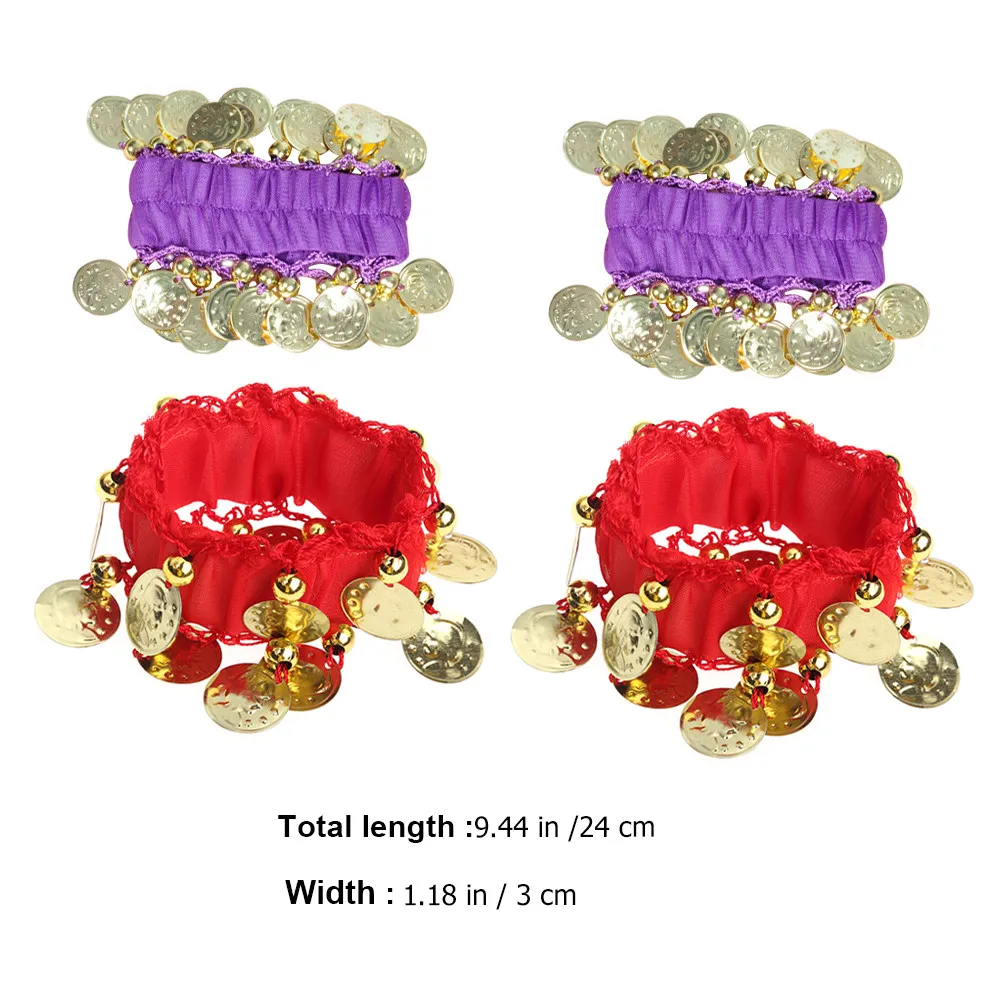 2Pairs Belly Dance Bracelet Coin Tassel Sound Making Hand Chain Shinny Delicate Lightweight for Dance Practice Performance