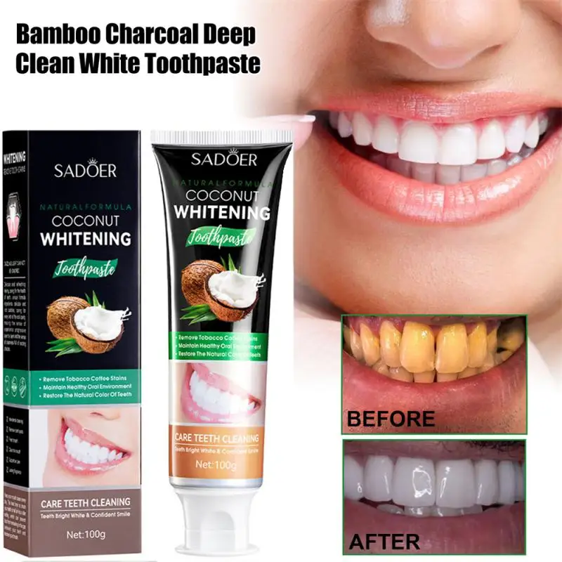 

Bamboo Charcoal Toothpaste VitaminC Whitening Toothpaste Remove Stains Dark Pigment Improve Coffee Cigarette Tea Toothpaste 100g