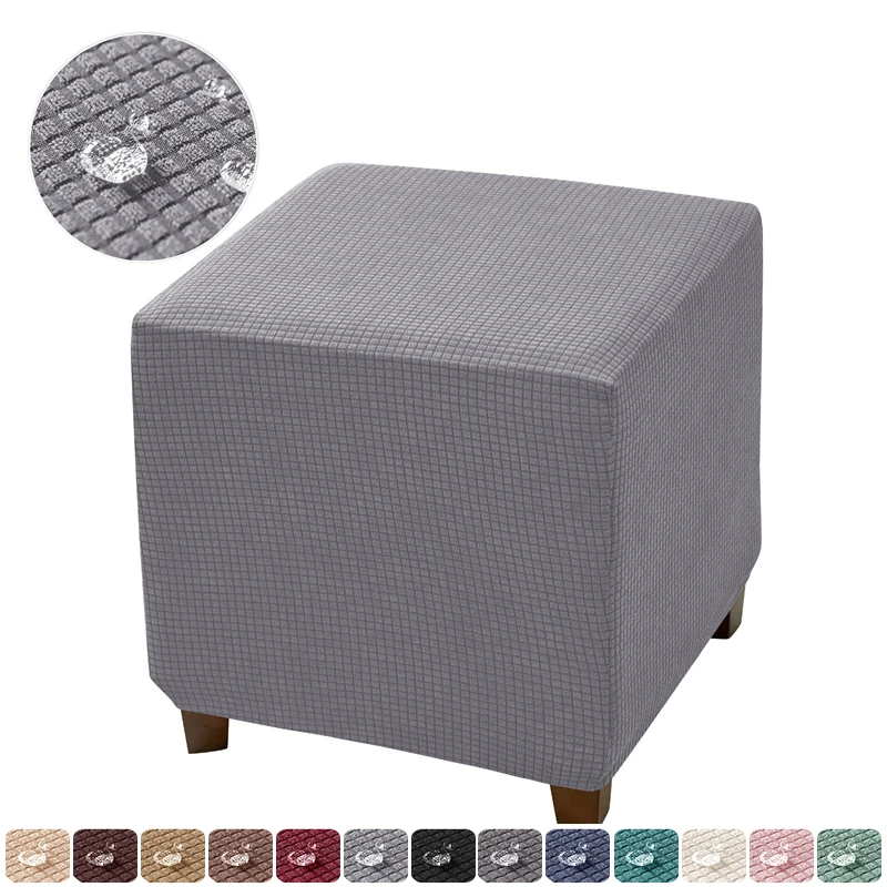 

1PC Square Ottoman Stool Cover Water Repellent Jacquard Footstool Covers All-inclusive Footrest Slipcover Furniture Dust Cover
