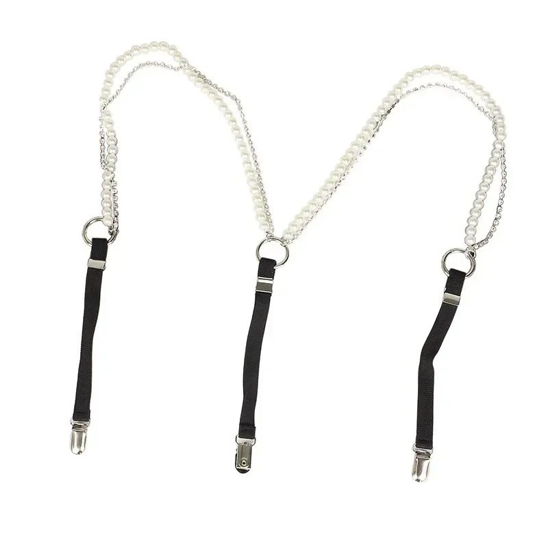 Bretelles élégantes décorées de perles, ceinture de taille, bretelles élastiques INS à la mode avec trois Clips pour tenue de robe de soirée pour dame