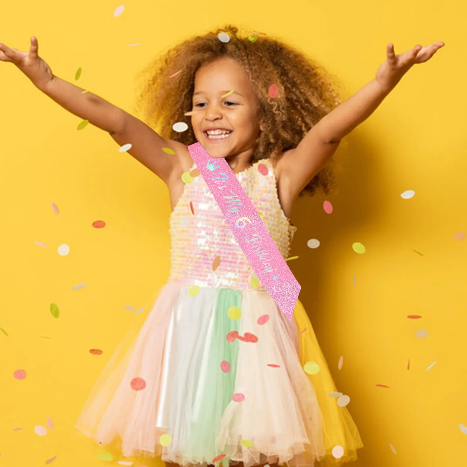 5Pcs Glitter Pink Birthday Sash Princess Party Celebration Dress Up Girls Happy Birthday Decoration Princess Party - view 4
