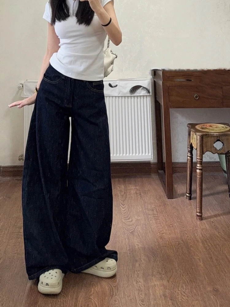 

American High Street Wide Leg Denim Jeans Women Loose Casual Vintage Draping Weight Loss Straight Long Pants