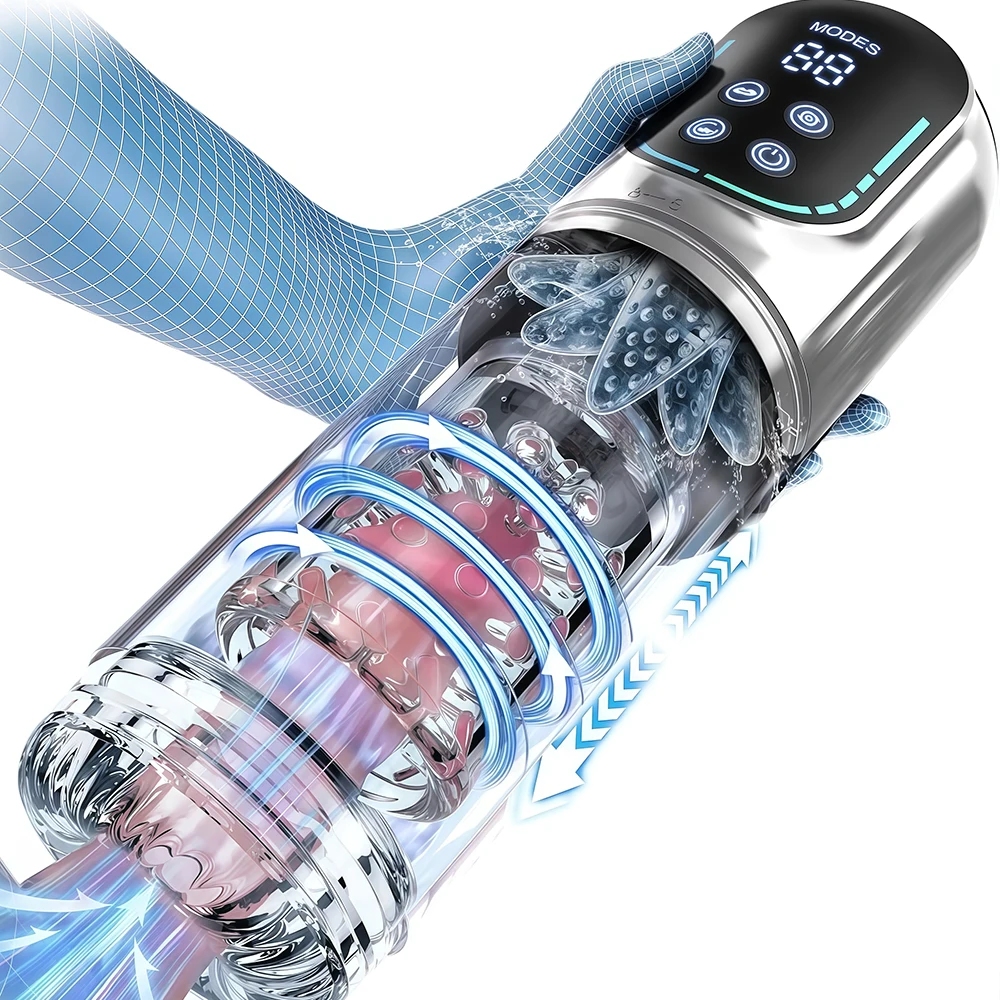 Copo de Masturbação Masculina Automático com Rotação e Sucção, Masturbador Masculino com Bomba de Vácuo, Brinquedos Sexuais Realistas