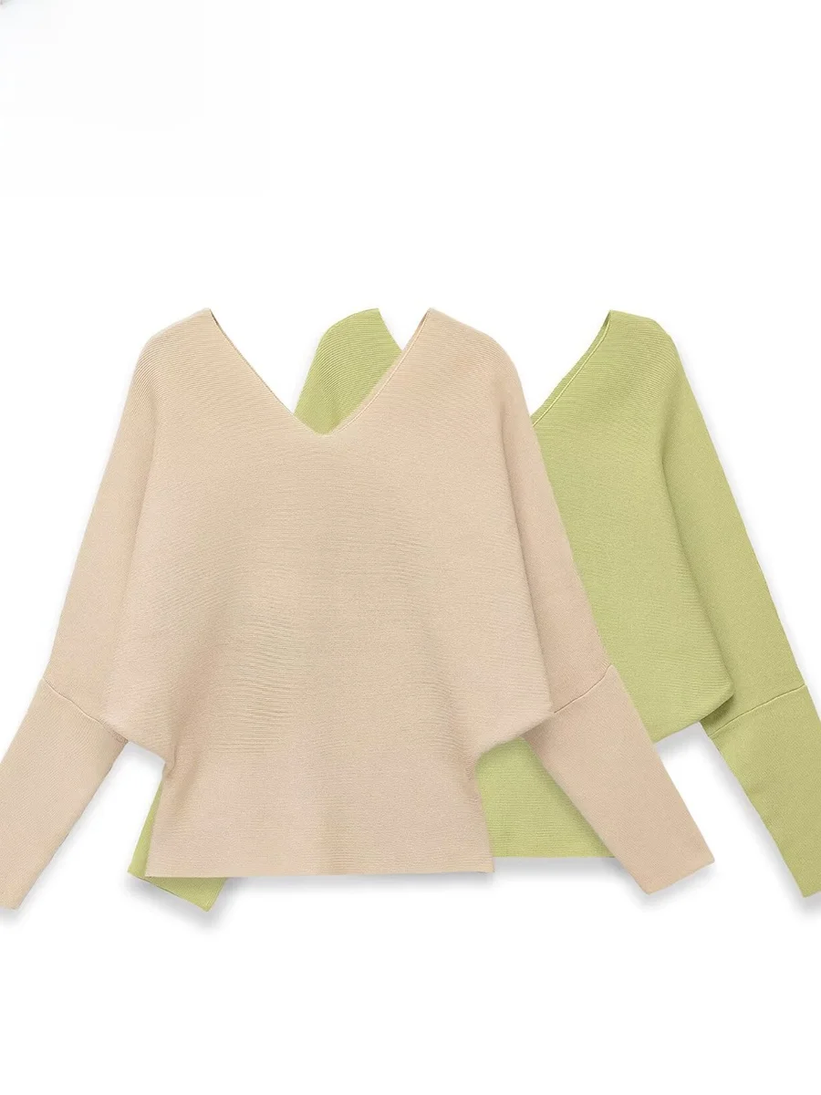 

ZARK Simple Knitted Long Sve V-Ne Color Faionable Spring Women's Top Polyester Fiber Hoodie Knitwear