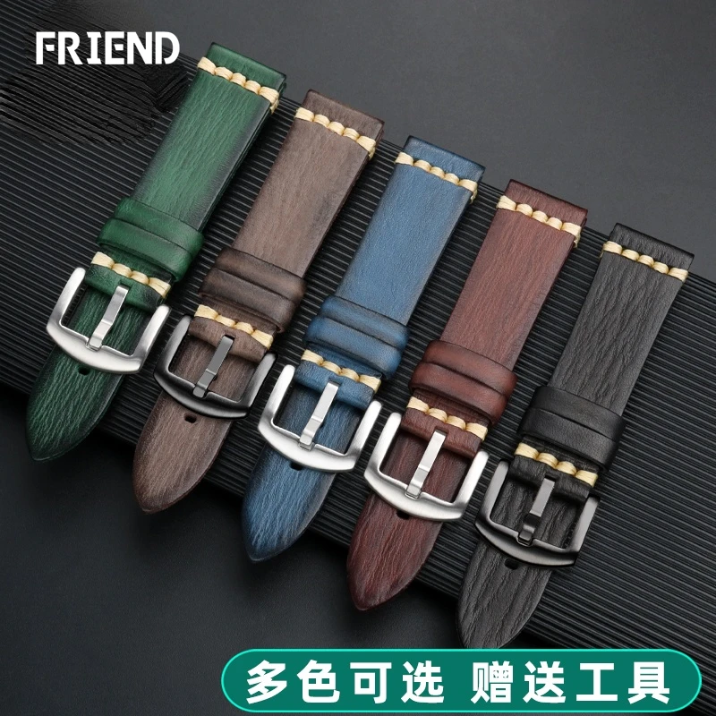 8888Retro Cowhide Watch Strap Suitable for Omega Panerai Rudder Tissot Strap Genuine Leather 20 22mm Men