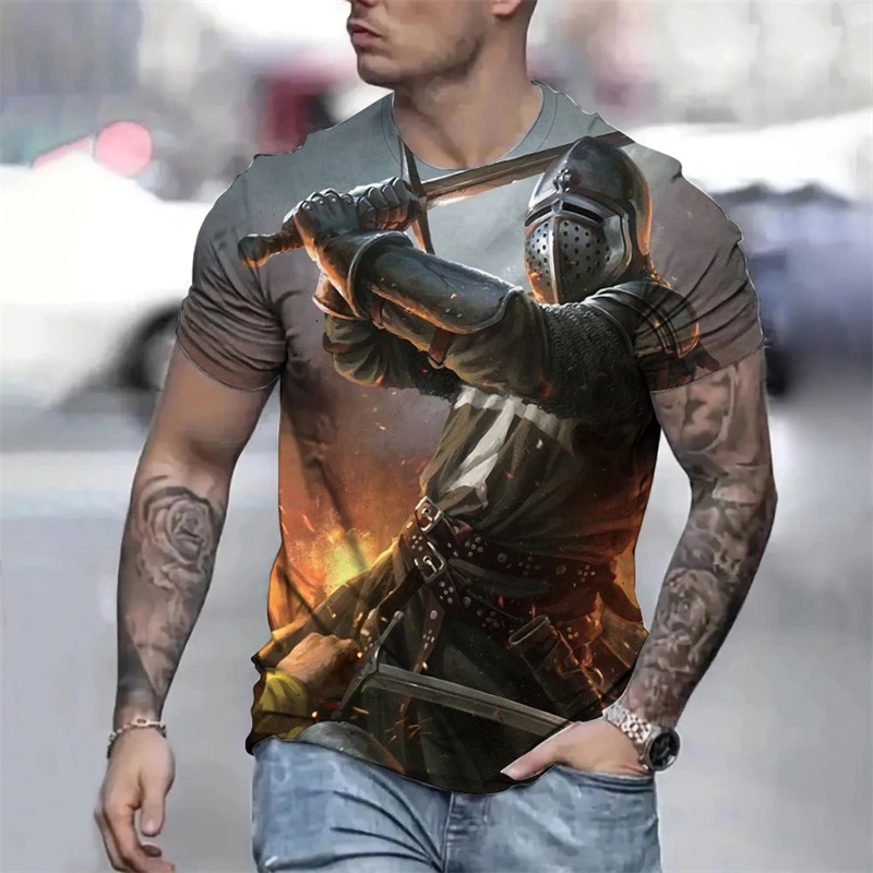Summer Retro T-shirt Knights Templar 3D Print Men's T-shirts Casual Streetwear Couple Tees Short Sleeve Top Graphic T Shirts Men view 6
