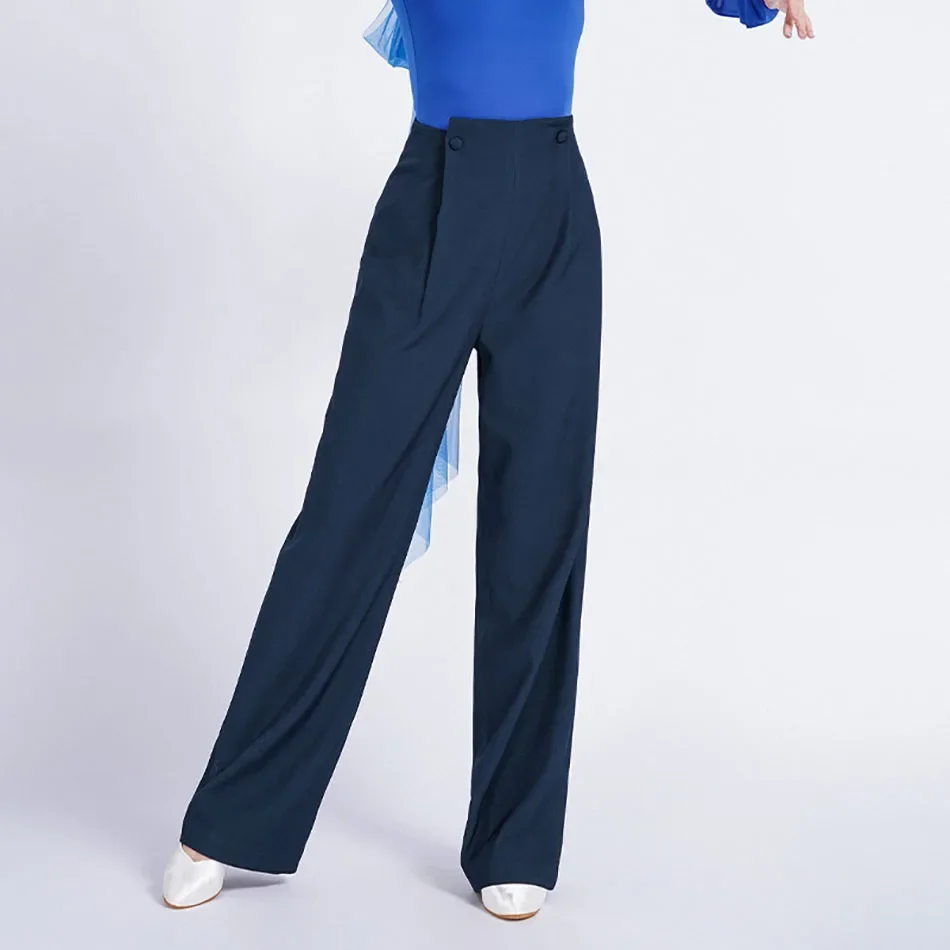 

2024 Female Ballroom Dance Wear Professional Buttons Design Straight Long Trousers Cha Cha Samba Rumba Costumes F2119