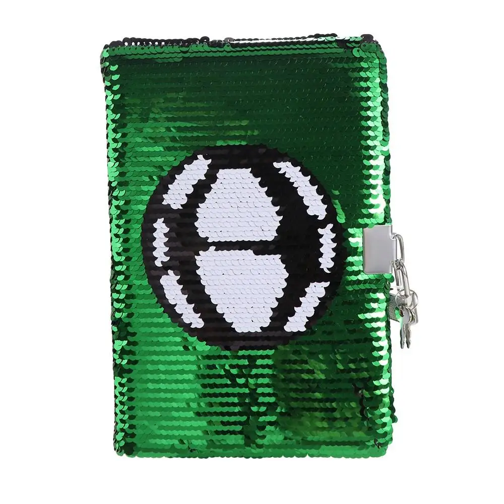 Football Notebook with Lock and Keys Creative Reversible Sequin Sequin Notebook Sequin Cover Green Notepad Adults