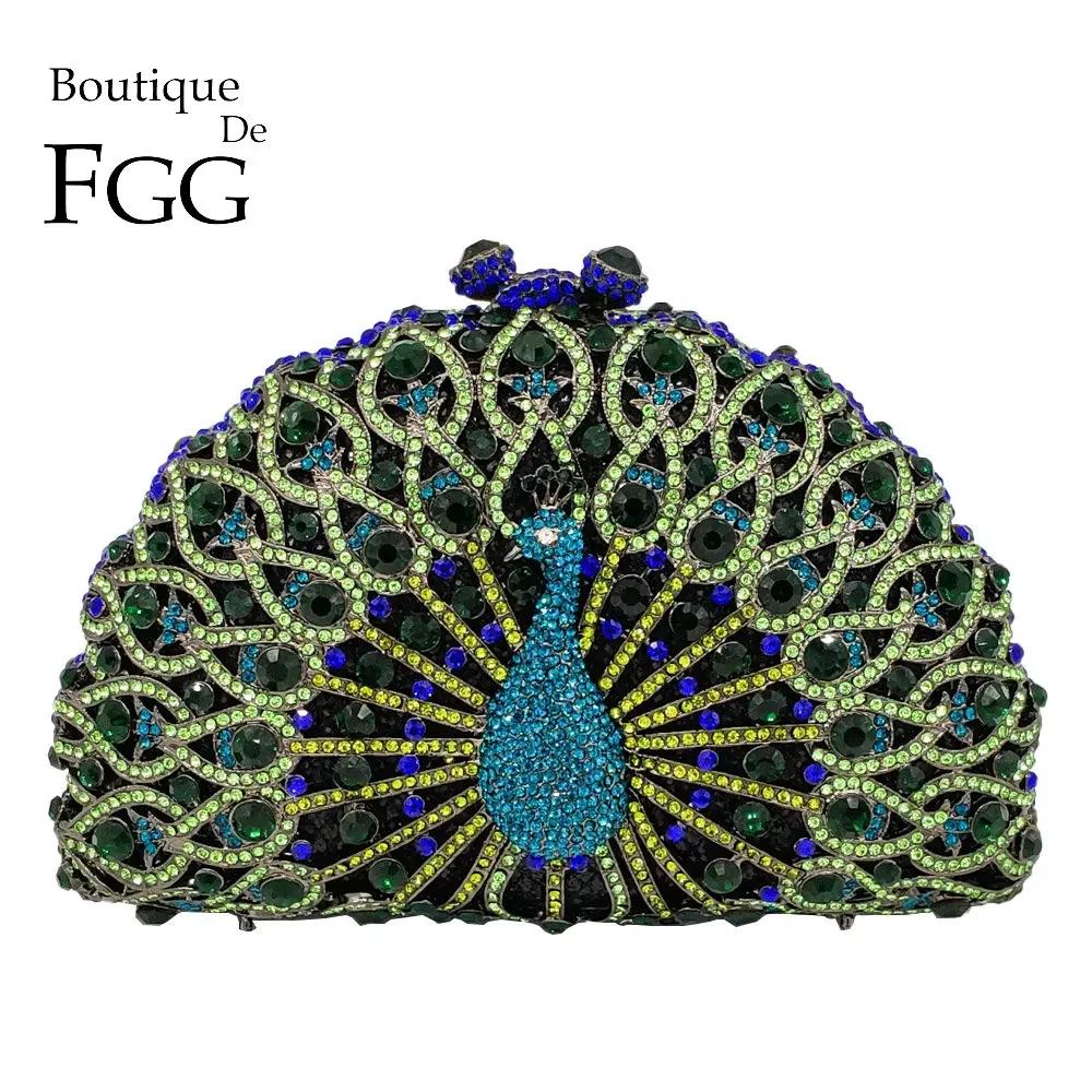 Boutique De FGG (in stock) Crystal Women Peacock Clutch Evening Bag Party Minaudiere Handbag Wedding Bridal Diamond Purse