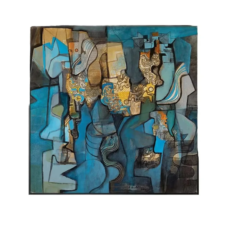 Pure handmade paintings, living room decoration, blue modern abstract murals, canvas paintings, office minimalist art