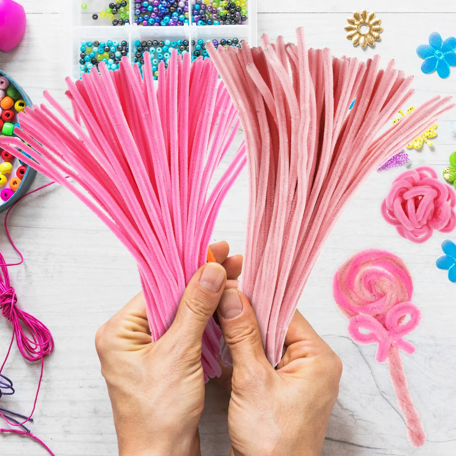200Pcs Thick Chenille Stems for Crafts Soft Bendable Craft Pipe Cleaners for Flower Making Holiday Valentine Halloween Garland view 4
