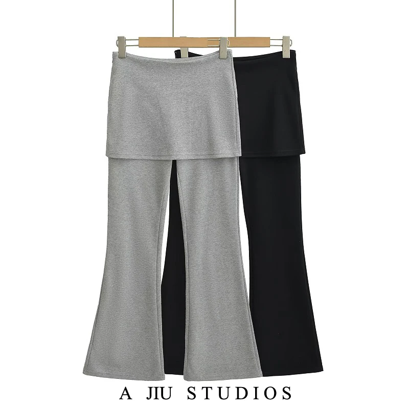 Street Sle Yoga-Hose für Damen, schlankmachende Micro-Schlaghose, Trainingskleidung, geschichteter Look, falsches zweiteiliges Design, Bauchkontrolle