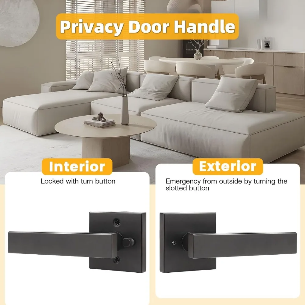 مقابض أبواب مربعة سوداء غير لامعة، رافعة شديدة التحمل مع قفل، مجموعة قفل بدون مفتاح للتخزين وأبواب غرفة النوم