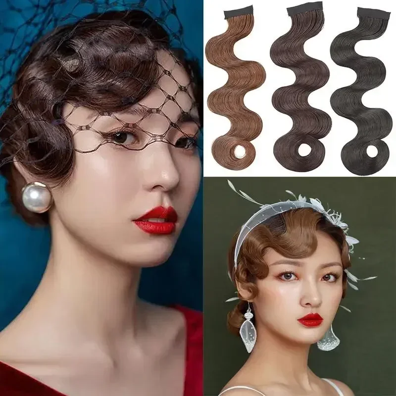 1PC Vintage Synthetic Cheongsam Wig Wavy Fake Bang Antique Curly Hairpiece Extension for Women Retro Headdress Styling Accessory
