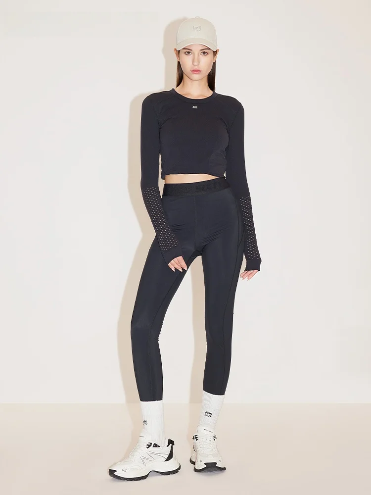   Dames ort Sve T-irt Fitn Yoga Spor Uitgehold elastisch nylon Spandex rond Ne Casual Sle Spring