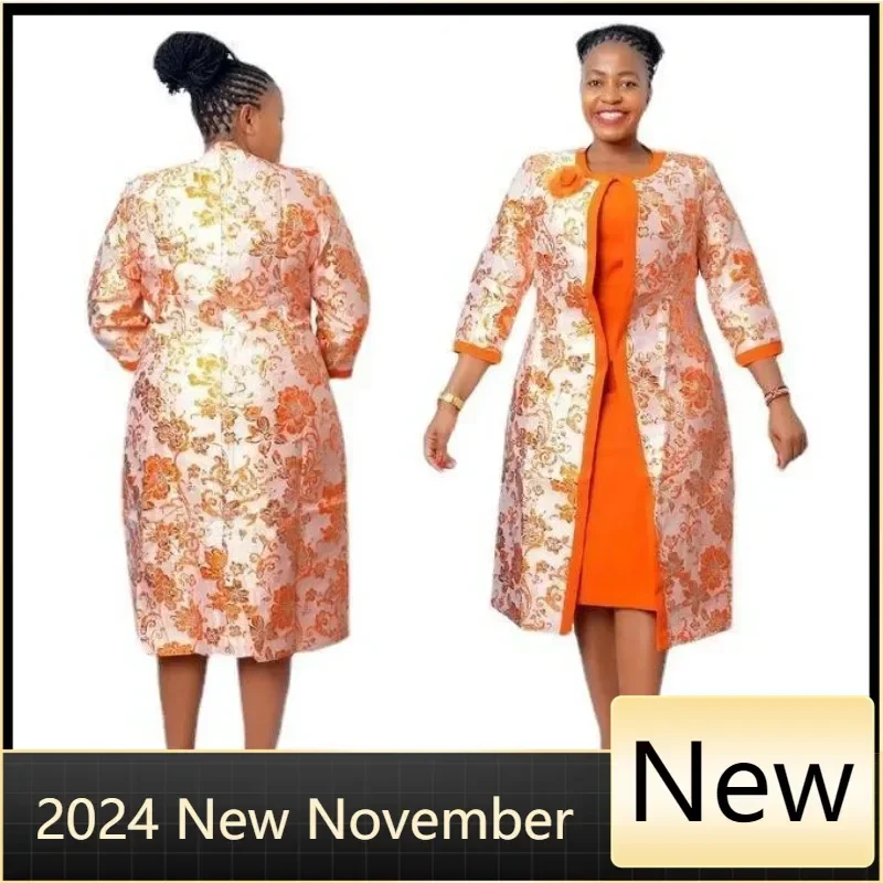 

Customized 2XL-6XL African Dresses for Women Autumn African Women Polyester Red Blue Printing Knee-length Dress African Clothes