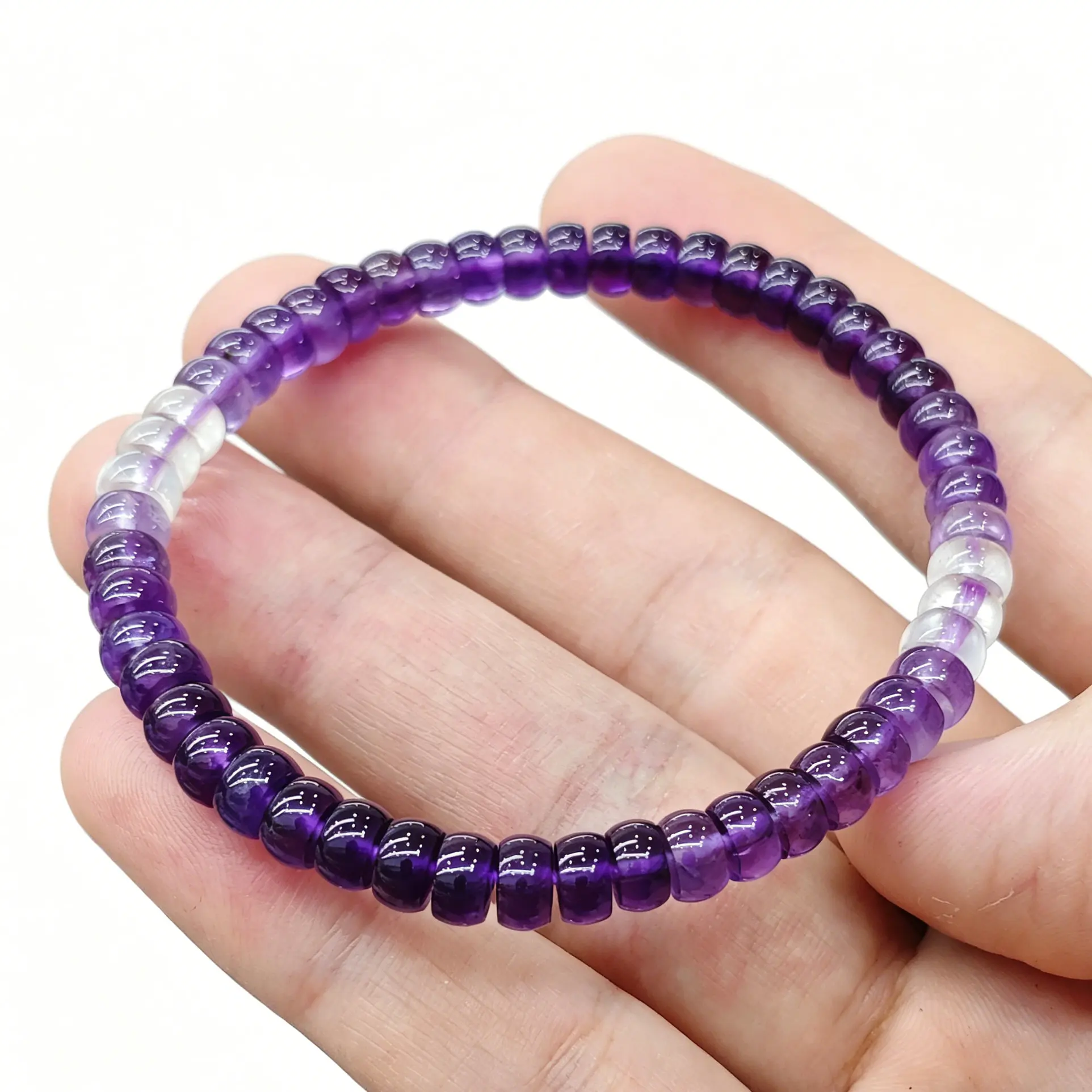 

Natural Amethyst Disc Bead Bracelet,Tablet Cut, 17cm Wrist Fit, Purple Gemstone Jewelry,Stackable Leisure Wear,Self Love Gift