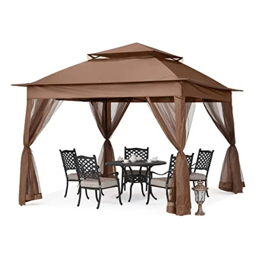 Patio Gazebo Outdoor Pop Up Gazebo with Mesh Walls in Beige for Shade and Ventilation