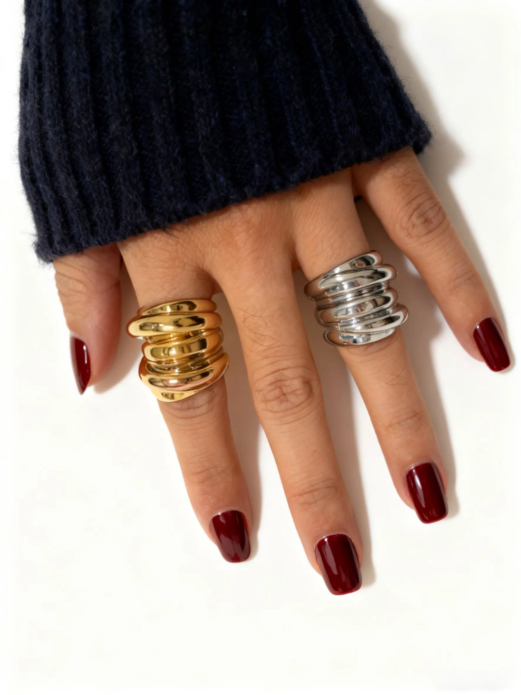 Peri'sbox حساسة الحد الأدنى متعدد الطبقات غير النظامية دوامة الفولاذ المقاوم للصدأ الدائري للنساء عادية خفيفة الوزن العصرية مجوهرات هدية #4