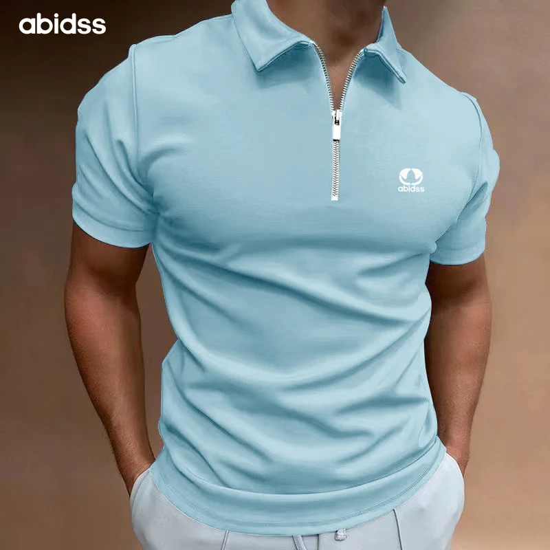 2025 Men's Zipper collar Polo shirts Casual Lapel T-shirts Plus Size tops breathable loose Running Shirts Street wear summer