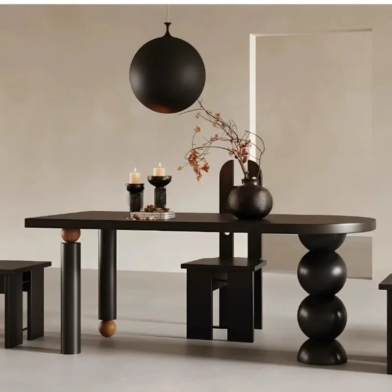 French retro solid wood semi-circular dining table, all solid wood light luxury
