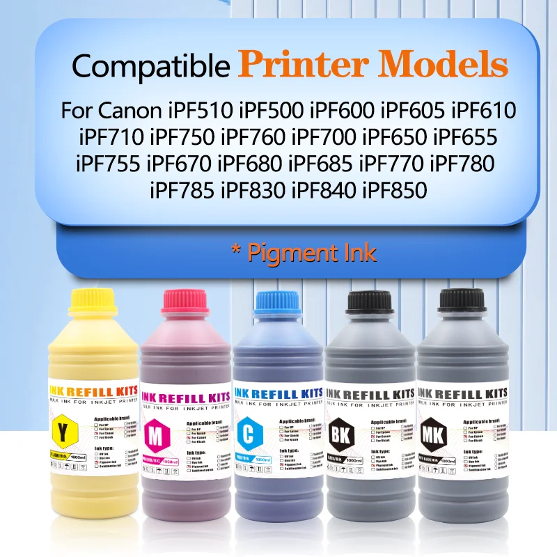 1000ml PFI102 104 107 703 707 Pigment Ink For Canon iPF510 iPF500 iPF605 iPF610 iPF685 iPF780 iPF785 iPF810 iPF820 iPF830 IPF840