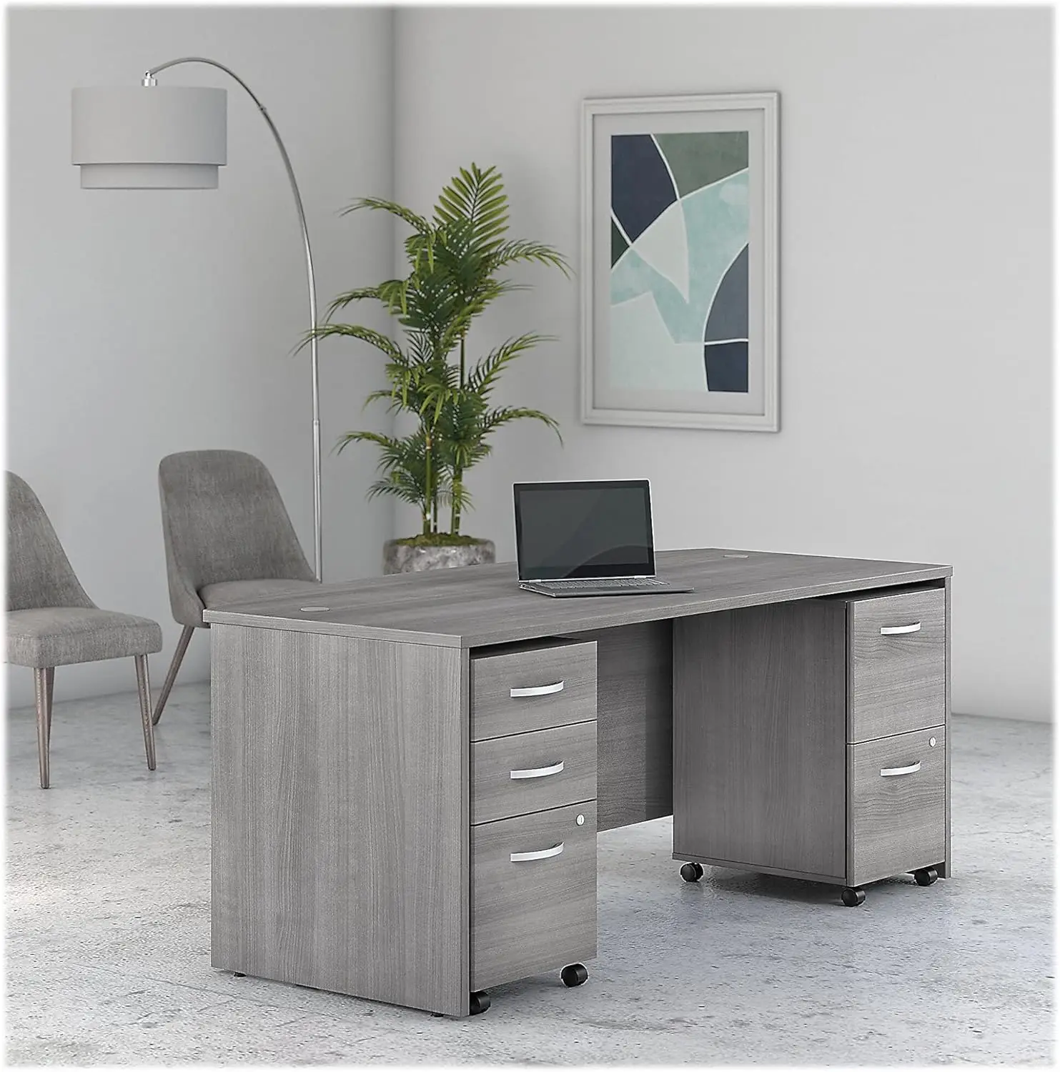 Bush Business Furniture Studio C Bow Front Desk with Mobile File Cabinets, 72W x 36D, Platinum Gray