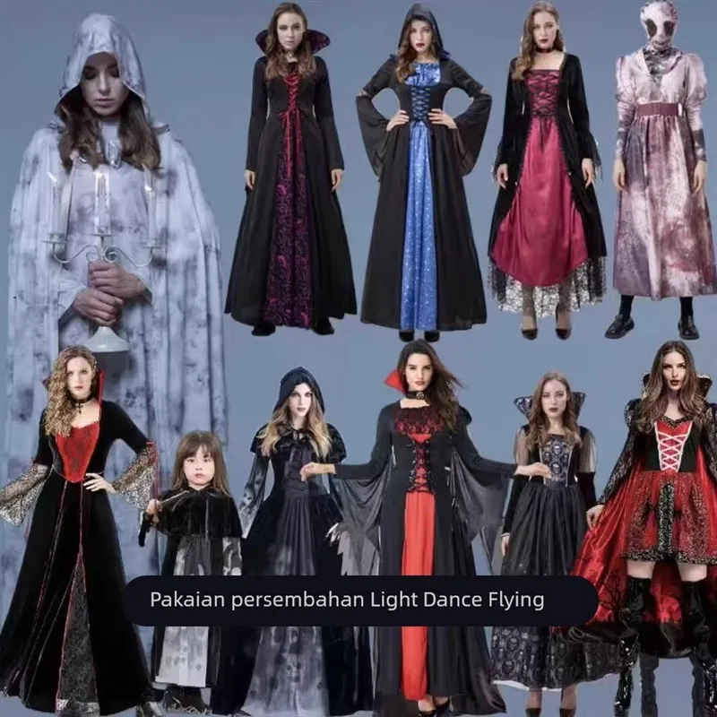 

Halloween New Skull Print Witch Women's Costume Queen Parent-Child Performance Outfit Terrifying Witches Costume