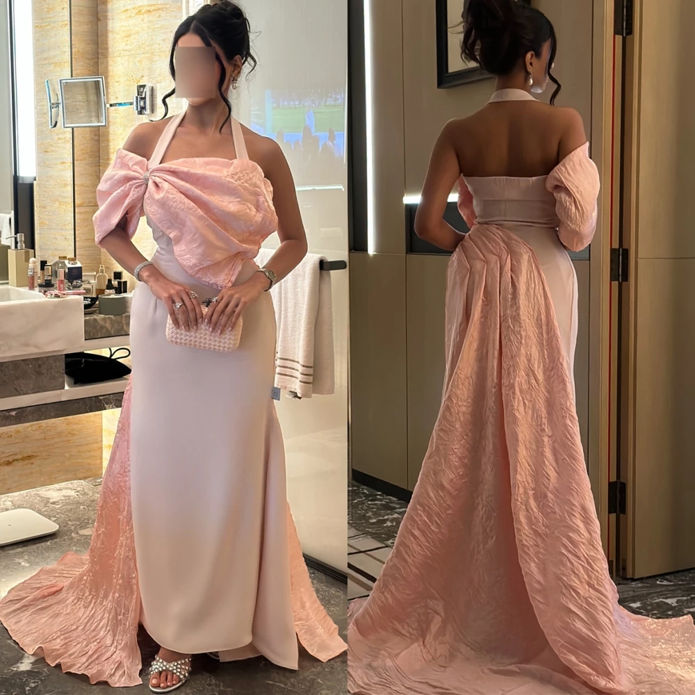 

Customized Luxury Halter Jersey Evening Dress Elegant Court Train Cocktail Dress Temperament Backless Special Occasion Gowns