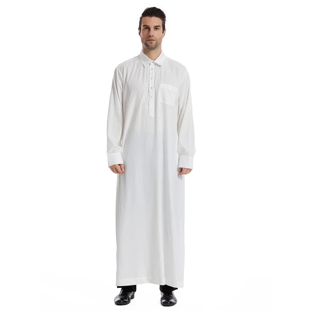 Musulmano Medio Oriente Manica Lunga da Uomo Jubba Thobe Ramadan Robe Arabo Islamico Tinta Unita Caftano Thawb Maxi-Mustile Dubai Lungo Abaya