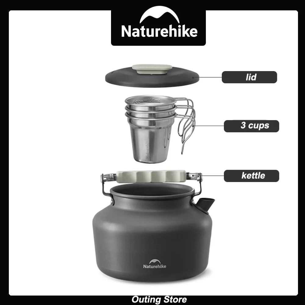 

Naturehike Kitchen Cookware 1.4L Kettle with 3 Cups One-piece Storage Heat-resistant Easy Clean Outdoor Camping Hiking Portable