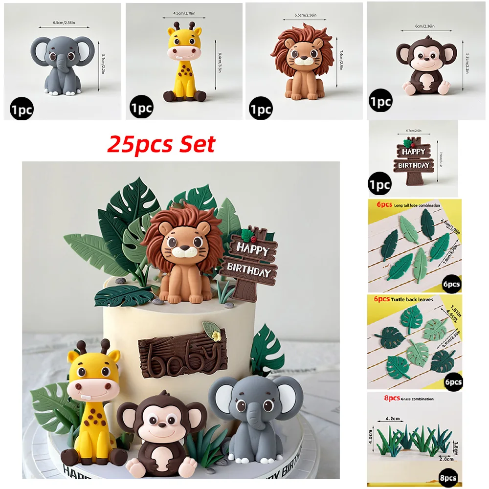 Safari Tortendekoration Wilde Tiere Löwe Elefant Giraffe Affe Dschungeltiere Wild One Kuchenaufsatz Geburtstagsparty Dekoration – Detail 7