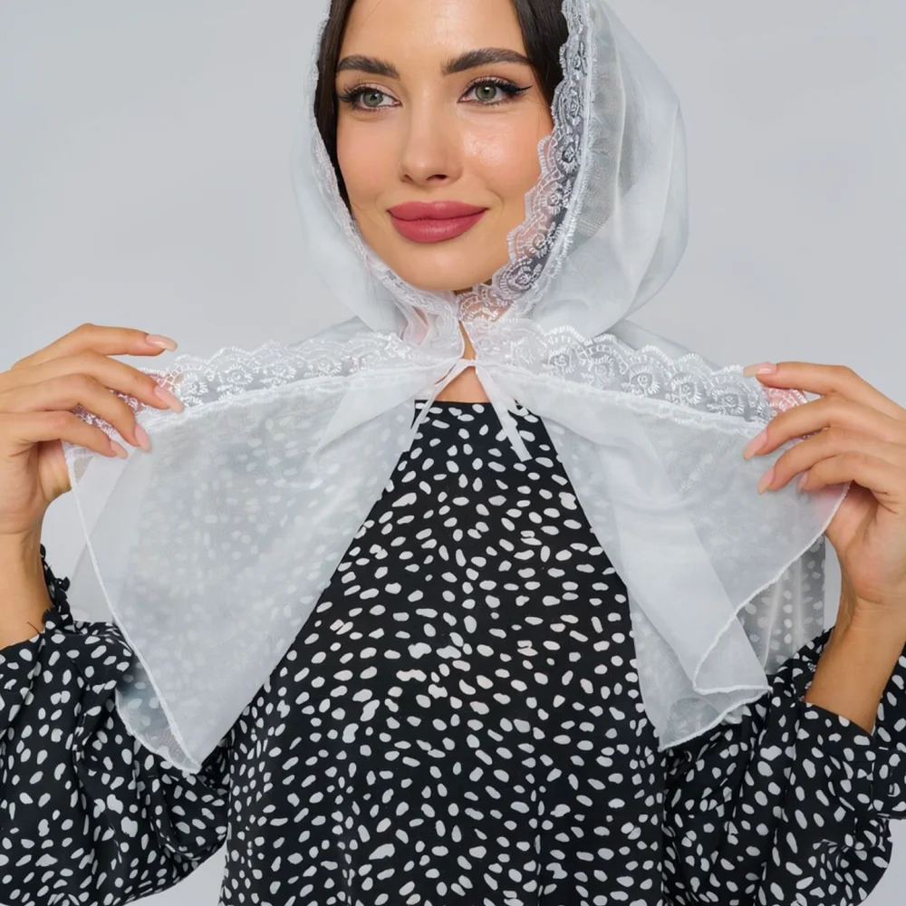 Fashion Lace Patchwork Headscarf Soft Organza Elastic Hijab Stylish Women Bonnet Breathable Hair Wrap Lightweight Gear