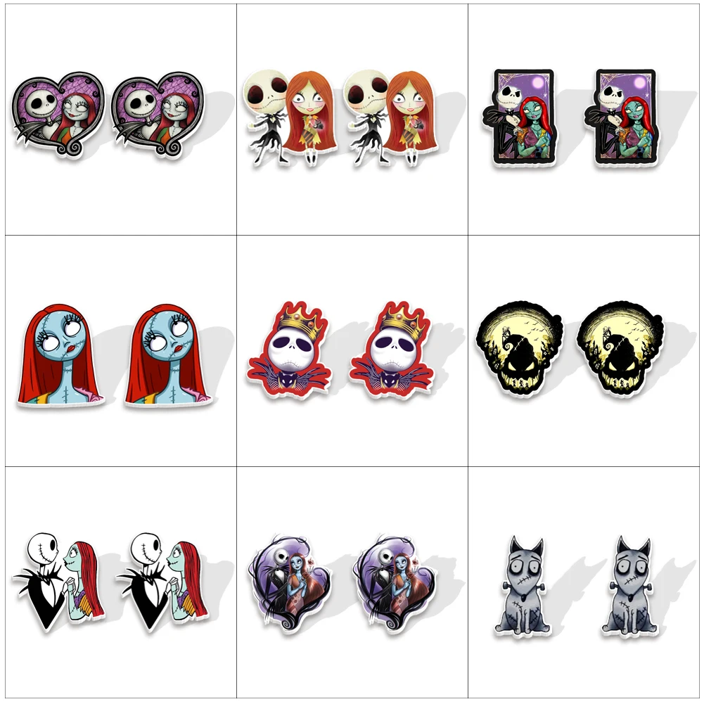 W Disney Stud Earring Cute The Nightmare Before Christmas Epoxy Jewelry Resin Acrylic Earrings Handmade Gifts