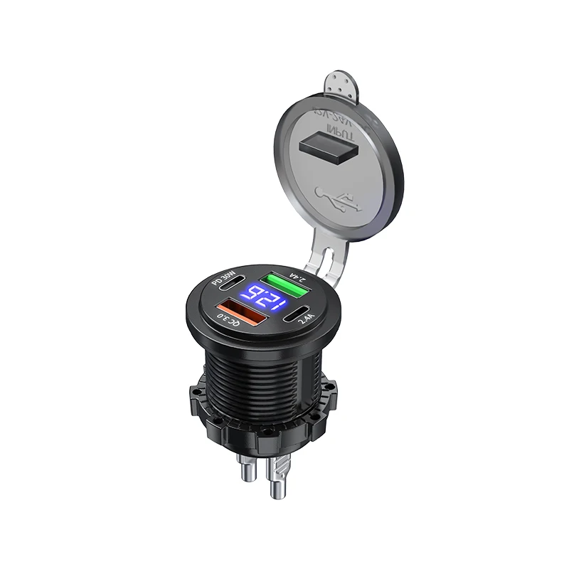 Multi-Port-Autoladegerät PD QC3.0 USB-Ladebuchse mit digitalem Voltmeter 12V/24V für Motorrad, Auto, Boot, Marine, LKW, Bus – Detail 6